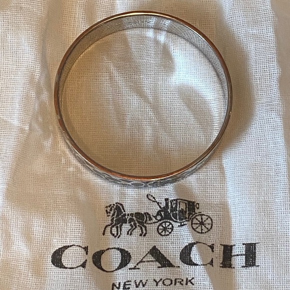 Coach Bangle Bracelet Silver Signature Coated Canvas Horse Carriage Design - Picture 1 of 4